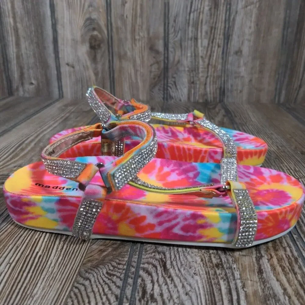 Madden Girl MRoyal Sandals Rainbow Tie Dye‎ Rhinestone Bling Strap Girls Size 1